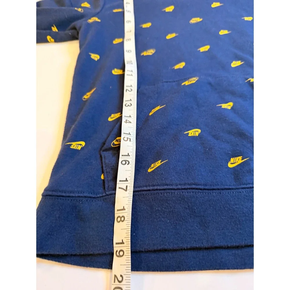 Nike Kids Navy Blue Yellow All Over Logo Print Pullover Hoodie Size 7 L 6-7Y